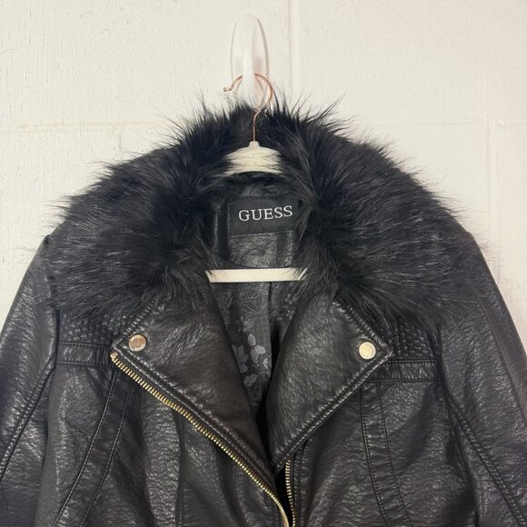Guess Women's Faux Leather Moto Jacket Removable Faux Fur Collar Baddie Biker XL - Picture 2 of 16